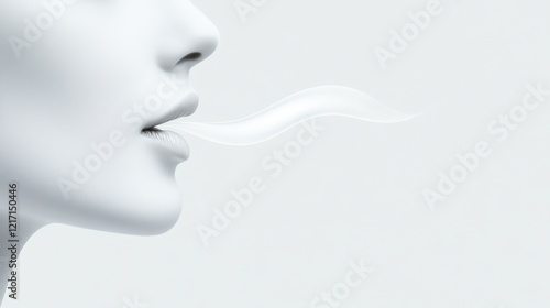 Wallpaper Mural A minimalist profile of a woman exhaling a wavy stream, conveying a sense of calm and tranquility in a soft, ethereal setting. Torontodigital.ca