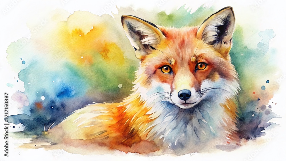Fototapeta premium Watercolor Animal Art: Clean White Background Stock Photo - Cute Wildlife Paintings
