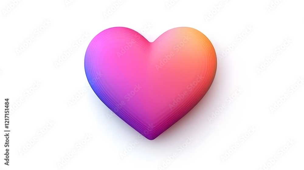 Vibrant Gradient 3D Heart Icon on Smooth Surface Against White Background Vibrant Gradient 3D Heart Icon on Smooth Surface Against White Background