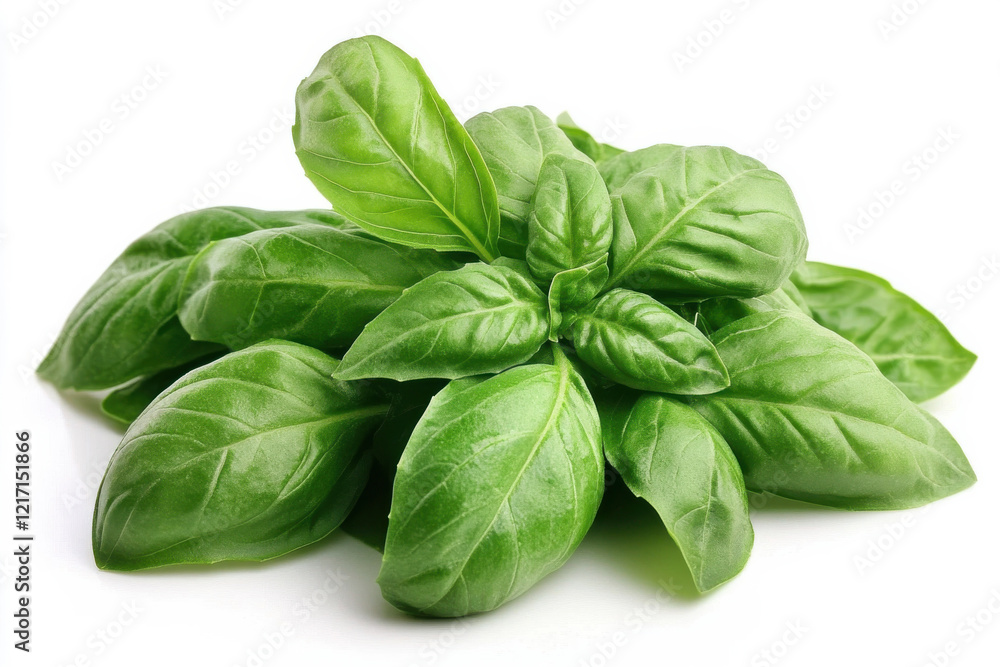 Basil leaves isolated on white background, closeup view. Generated AI Basil leaves isolated on white background, closeup view. Generated AI