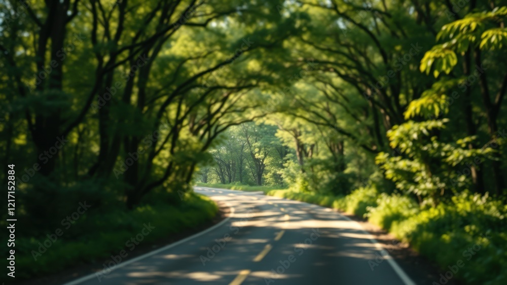 Fototapeta premium Scenic Drive Through Lush Green Canopy of Trees on a Sunny Day