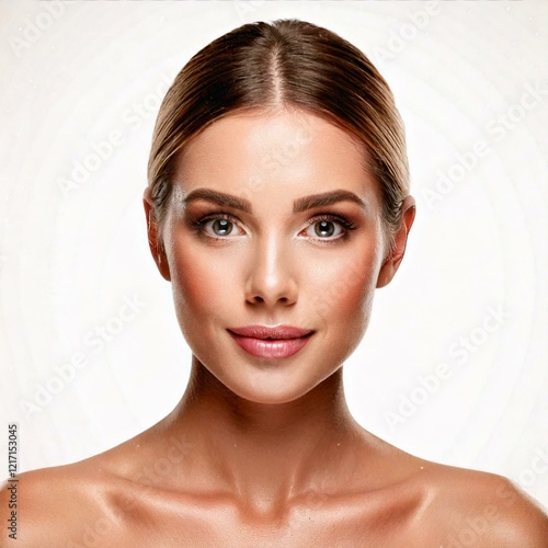 retrato de mujer joven con piel perfecta y fondo blanco