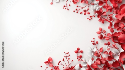 Red and white floral frame, blank space, minimalist design, website banner