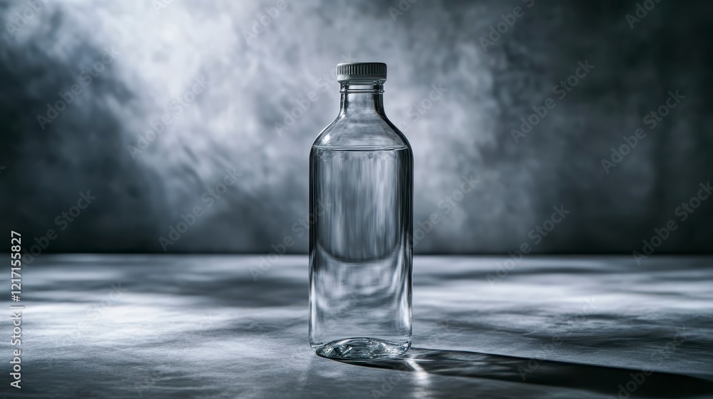 Empty Glass Bottle on Dark Background with Smoke Effect Empty Glass Bottle on Dark Background with Smoke Effect