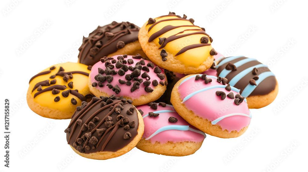 Colorful Gourmet Cookies with Icing and Chocolate Chips for Festive Treats Colorful Gourmet Cookies with Icing and Chocolate Chips for Festive Treats