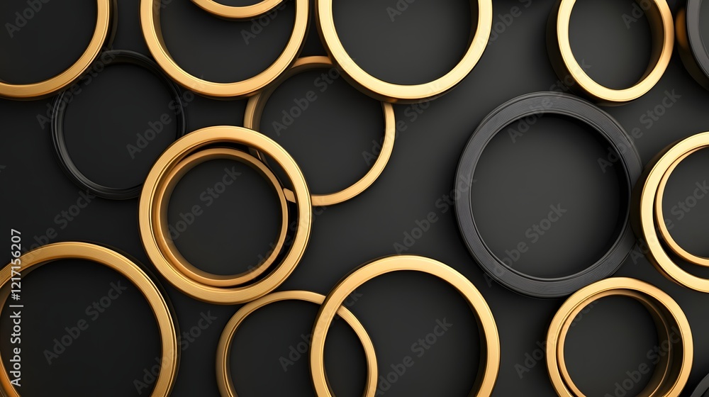 Elegant Interlocking Geometric Shapes in Black and Gold with Soft Shadows Elegant Interlocking Geometric Shapes in Black and Gold with Soft Shadows
