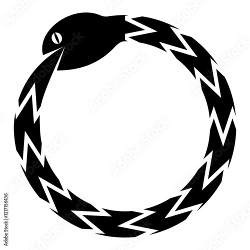 Uroboros Zhulong snake eating own tail coiled in ring Ouroboros serpent icon black color vector illustration image flat style