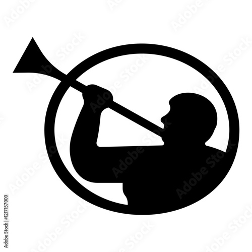 Mormon symbol Church of Jesus Christ of Saints of Last Days Angel of Mormonism sign Moroni religion Morony man blowing trumpet silhouette icon black color vector illustration image flat style