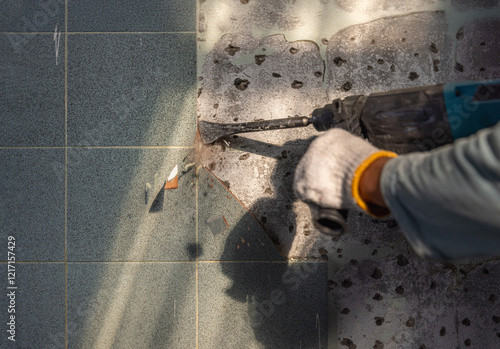 Flat Chisels on Rotary Hammer for remove tiles from wall photo