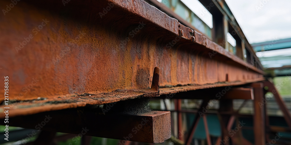 Obraz premium Close-up of Rusted I-Beam and Supporting Structure