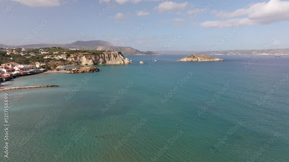 Aerial drone shot.View of famous beach in the summer, Crete, Greece. Famous beach with river and palm trees in Libyan sea. Tropical island, Panoramic view, Most beautiful beaches of Crete island Aerial drone shot.View of famous beach in the summer, Crete, Greece. Famous beach with river and palm trees in Libyan sea. Tropical island, Panoramic view, Most beautiful beaches of Crete island