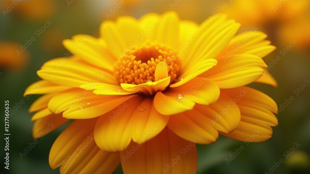 Obraz premium Closeup of orange marigold flower with dew drops 