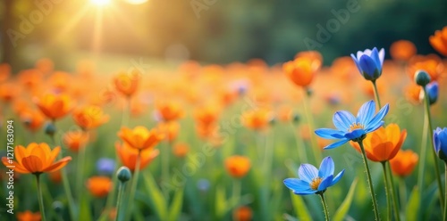 Delicate blue flowers sway gently in an orange field, garden, orangefield photo