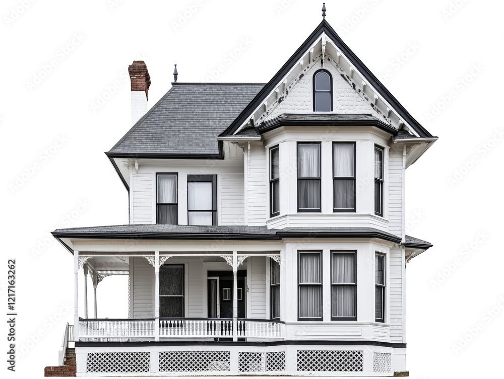 Isolated Traditional White House with Black Trim Isolated Traditional White House with Black Trim