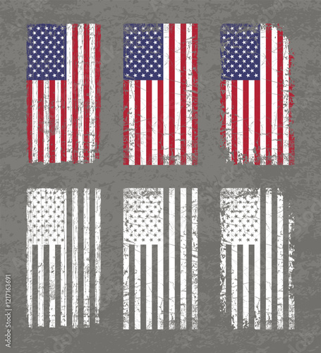 grunge USA flag set vector, grunge, flag, silhouette, independence, July, 4th of July, 4th July, flag silhouette