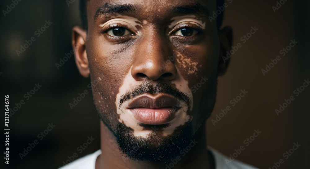Portrait of confident young man living with vitiligo showing skin patches Portrait of confident young man living with vitiligo showing skin patches