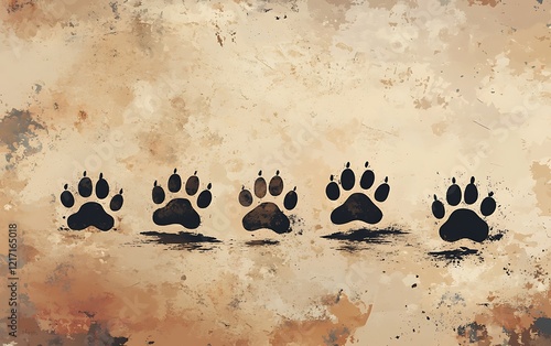 Animal paw prints trail on grunge background, wildlife tracking concept photo