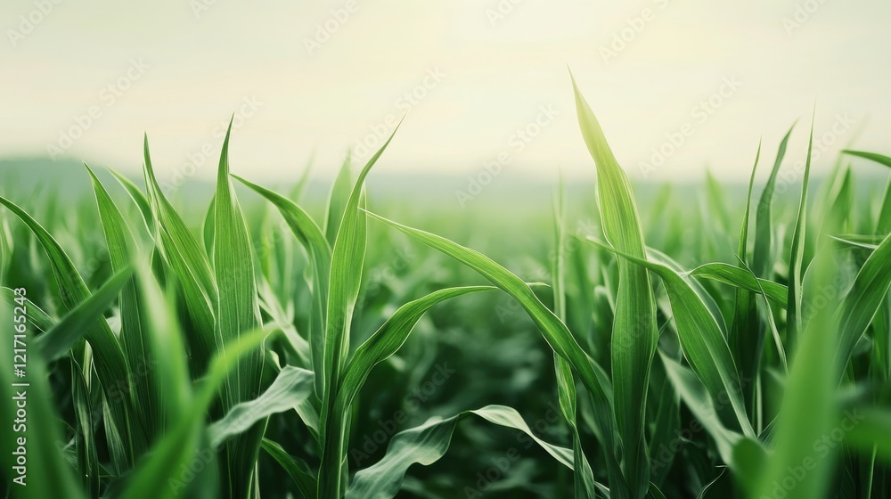Lush green grass blades stretch towards a soft, hazy sky, creating a serene and vibrant landscape filled with nature's beauty. Lush green grass blades stretch towards a soft, hazy sky, creating a serene and vibrant landscape filled with nature's beauty.
