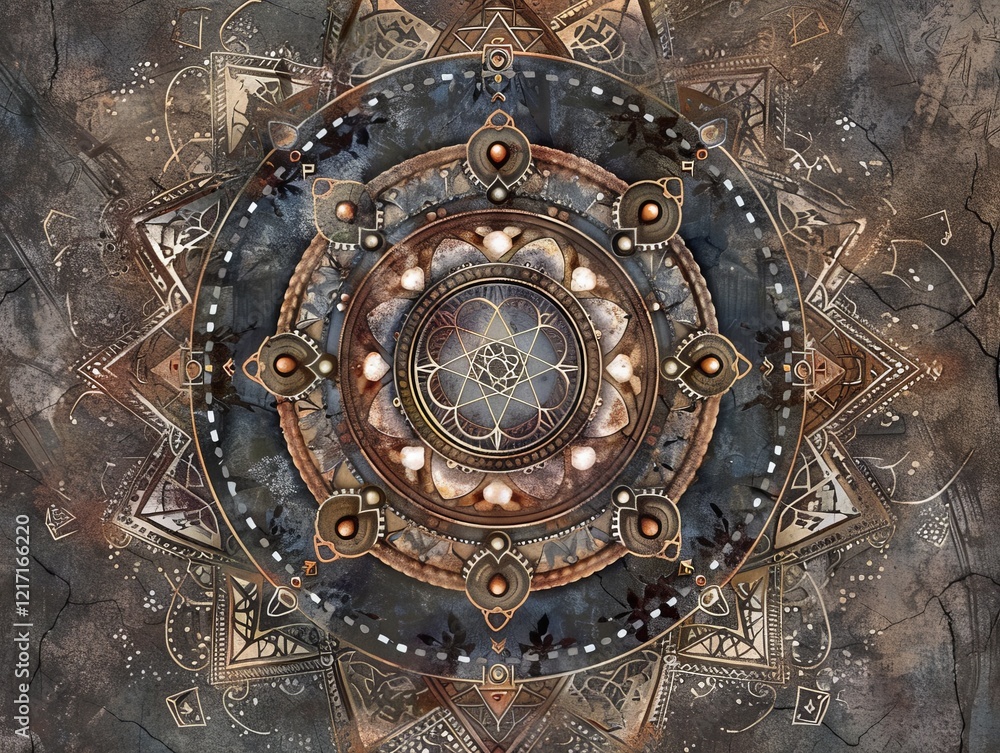 Naklejka premium Ornate mandala design with intricate patterns and earthy tones