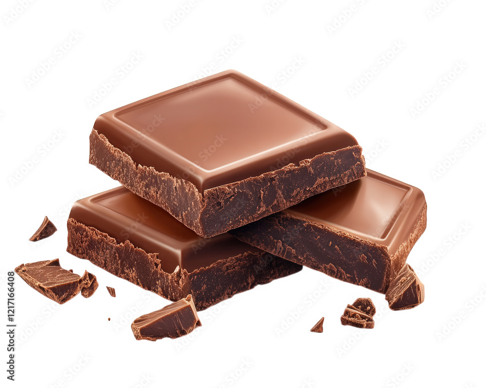 Fototapeta premium Delicious dark chocolate squares stacked on transparency background, showcasing rich texture and glossy surface, perfect for dessert lovers