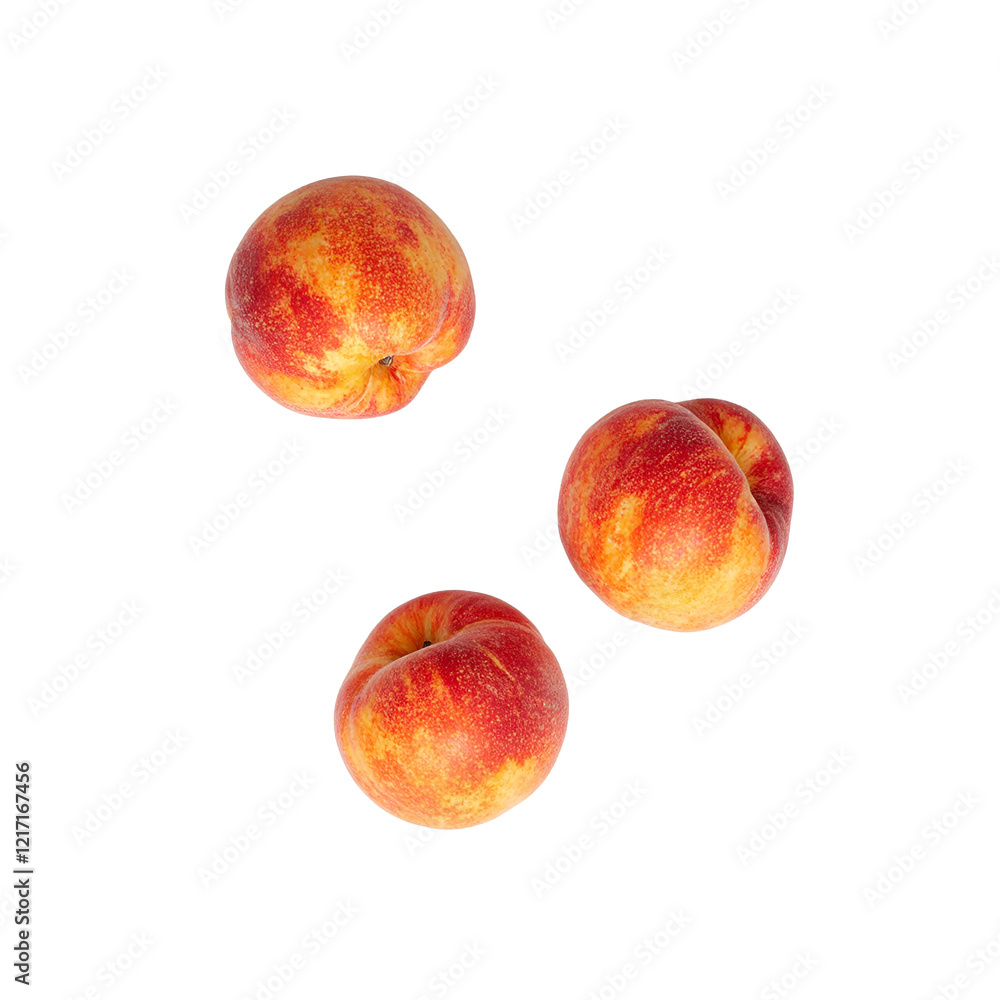 Ripe peaches falling softly fuzzy skin and deep orange color against white Ripe peaches falling softly fuzzy skin and deep orange color against white