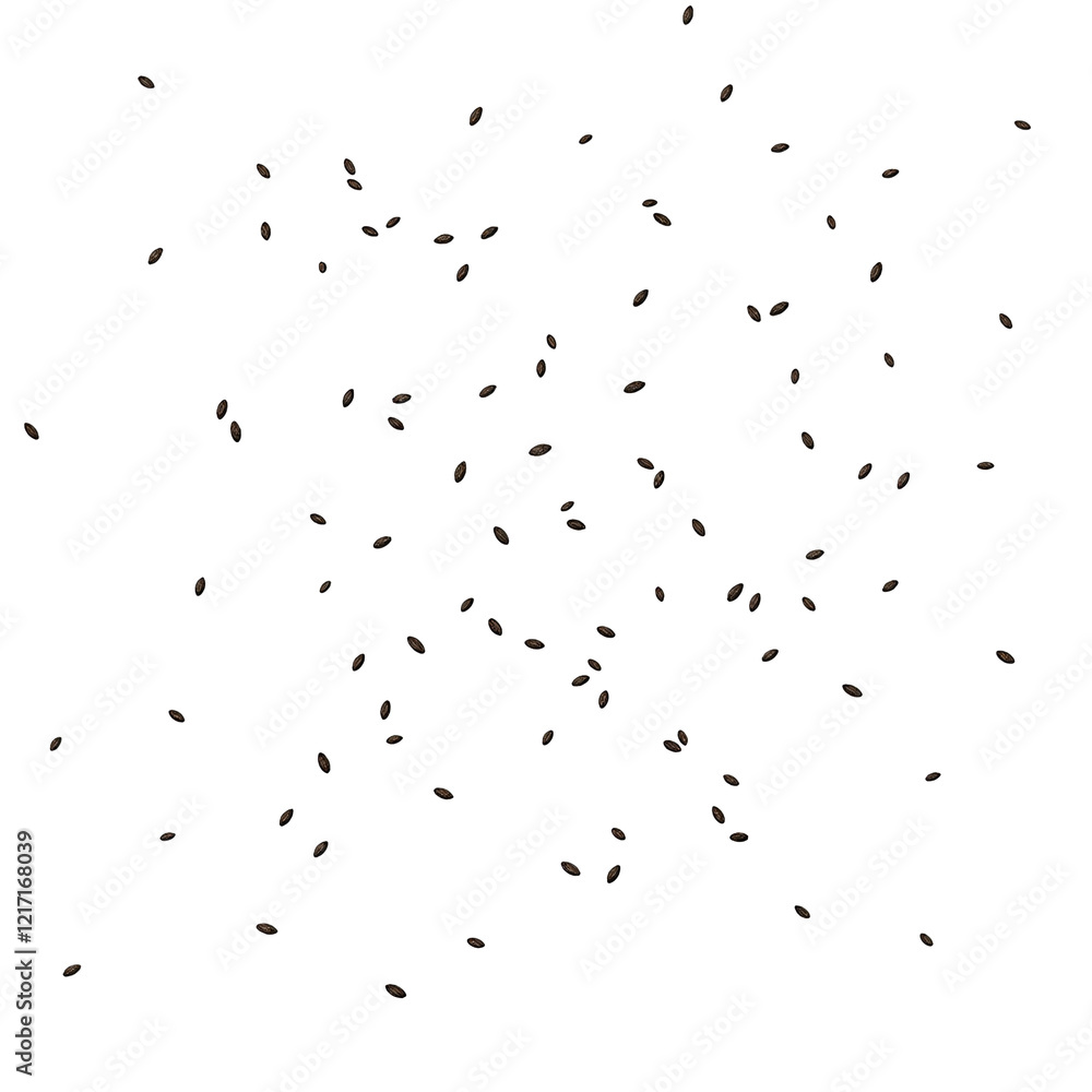 Chia seeds falling on white background Chia seeds falling on white background