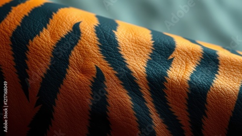 Close-up view of textured orange and black striped material resembling animal hide photo