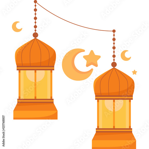 illustration of lantern and moon decoration