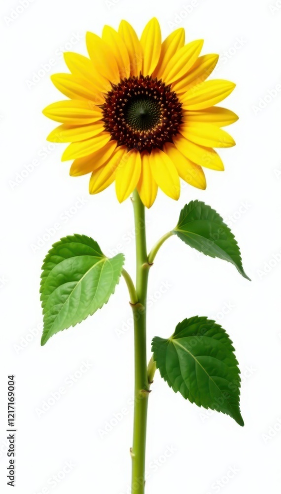 Obraz premium sunflower stems and leaves isolated on white background, foliage, plants