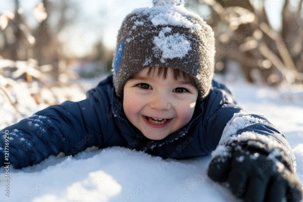 A joyful child plays happily in freshly fallen snow, capturing the essence of winter fun and excitement, as snowflakes decorate their outfit and cheeky smile lights up the scene. A joyful child plays happily in freshly fallen snow, capturing the essence of winter fun and excitement, as snowflakes decorate their outfit and cheeky smile lights up the scene.
