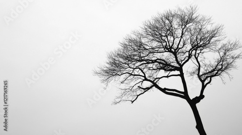 Bare tree silhouetted against a gray sky, evoking a sense of solitude and tranquility