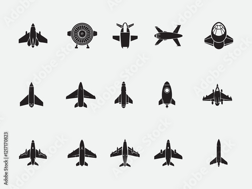 Airplane Icon silhouettes Compilation with Fighter Aircrafts