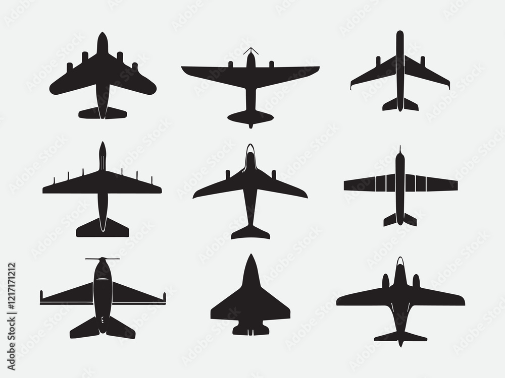 Jet and Rocket silhouettes Designs Icon Set Jet and Rocket silhouettes Designs Icon Set