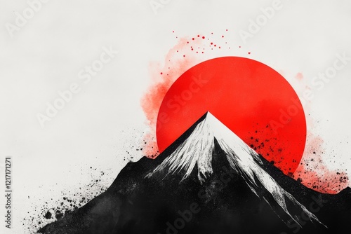 A stylized depiction of a sun rising behind a mountain peak, symbolizing confidence and achievement, drawn with simple geometric shapes