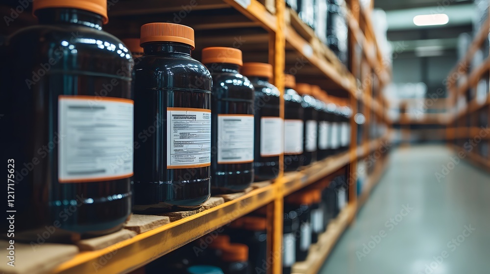 Rows of Labeled Soybean Oil Bottles Organized in a Warehouse for Efficient Distribution Rows of Labeled Soybean Oil Bottles Organized in a Warehouse for Efficient Distribution