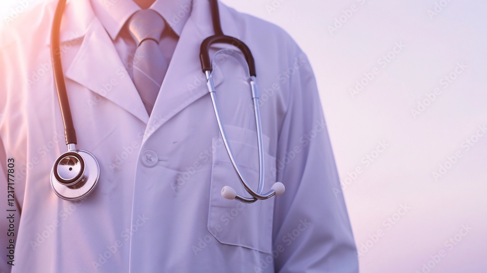 professional doctor in white coat with stethoscope against soft background professional doctor in white coat with stethoscope against soft background