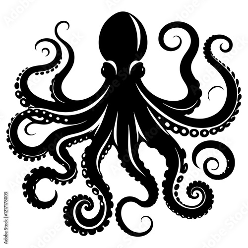 Vector silhouette of octopus on white background. Symbol of ocean animal