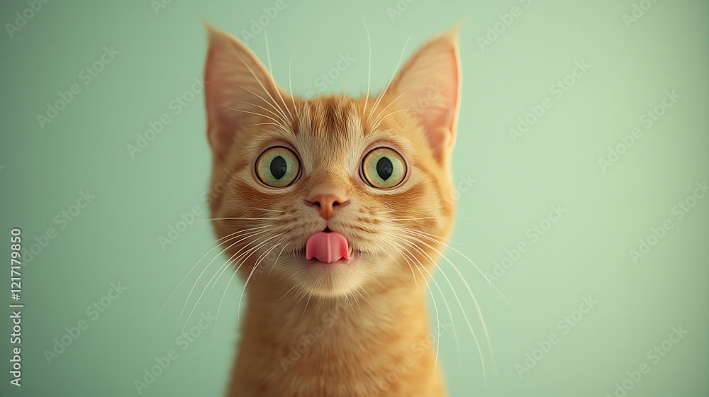 Ginger cat playfully sticking its tongue out while looking curiously at the camera in a bright room Ginger cat playfully sticking its tongue out while looking curiously at the camera in a bright room