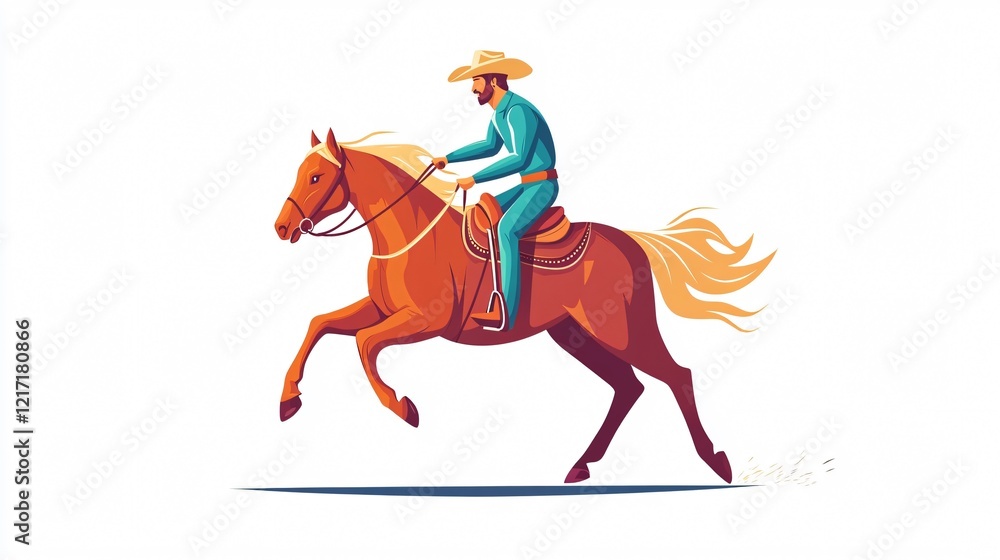 Cowboy Riding Stallion in Competition Wide Angle Icon Cowboy Riding Stallion in Competition Wide Angle Icon