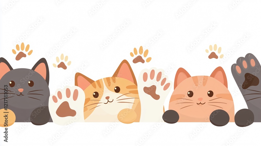 Obraz premium Adorable Cartoon Cats with Cute Faces and Funny Paws