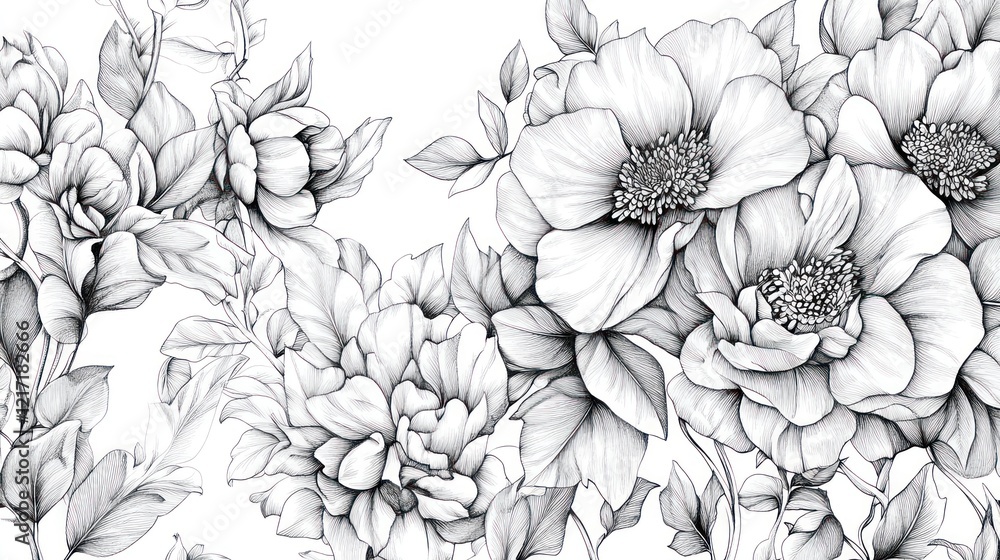 Monochrome floral arrangement with peonies and anemones. Monochrome floral arrangement with peonies and anemones.