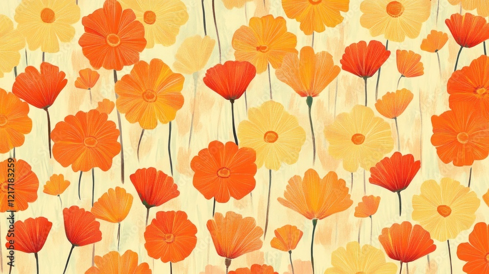 Fototapeta premium Orange and yellow flowers in a field.