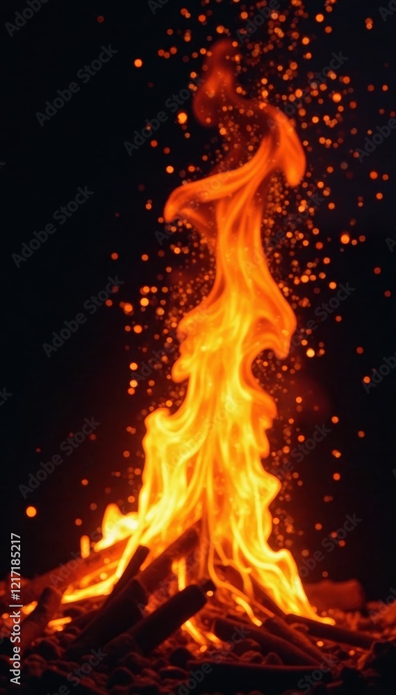 Fototapeta premium Fiery sparks ascend, glowing embers against black , fiery, intense