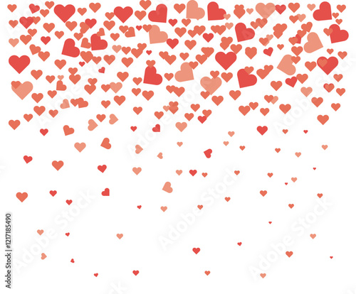 Romantic red heart FOR Valentine hearts falling on white background