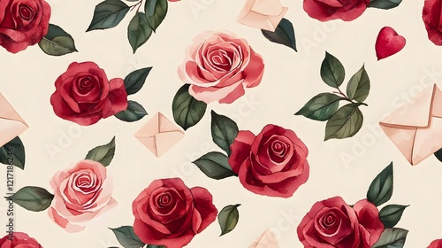 Wallpaper Mural Vintage-Inspired Romantic Floral Pattern with Love Letters and Roses Torontodigital.ca