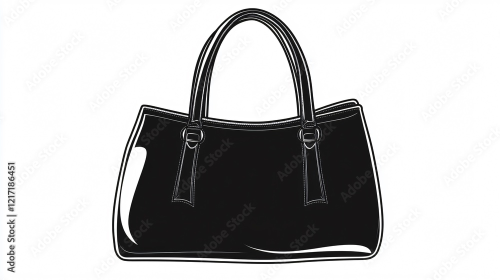Stylish Black Purse Outline in Wide Angle Centered Composition Stylish Black Purse Outline in Wide Angle Centered Composition