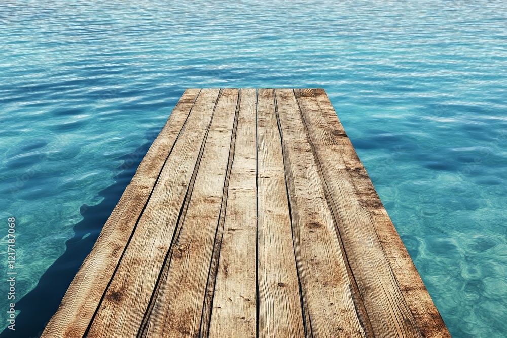A wooden pier extending into a tranquil lagoon with faint ripples. picture A wooden pier extending into a tranquil lagoon with faint ripples. picture