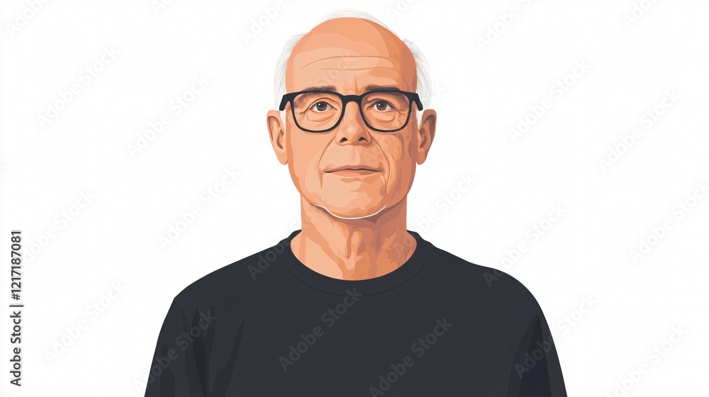 Senior Man Black Tee Portrait Mockup Wide Angle Shot Senior Man Black Tee Portrait Mockup Wide Angle Shot