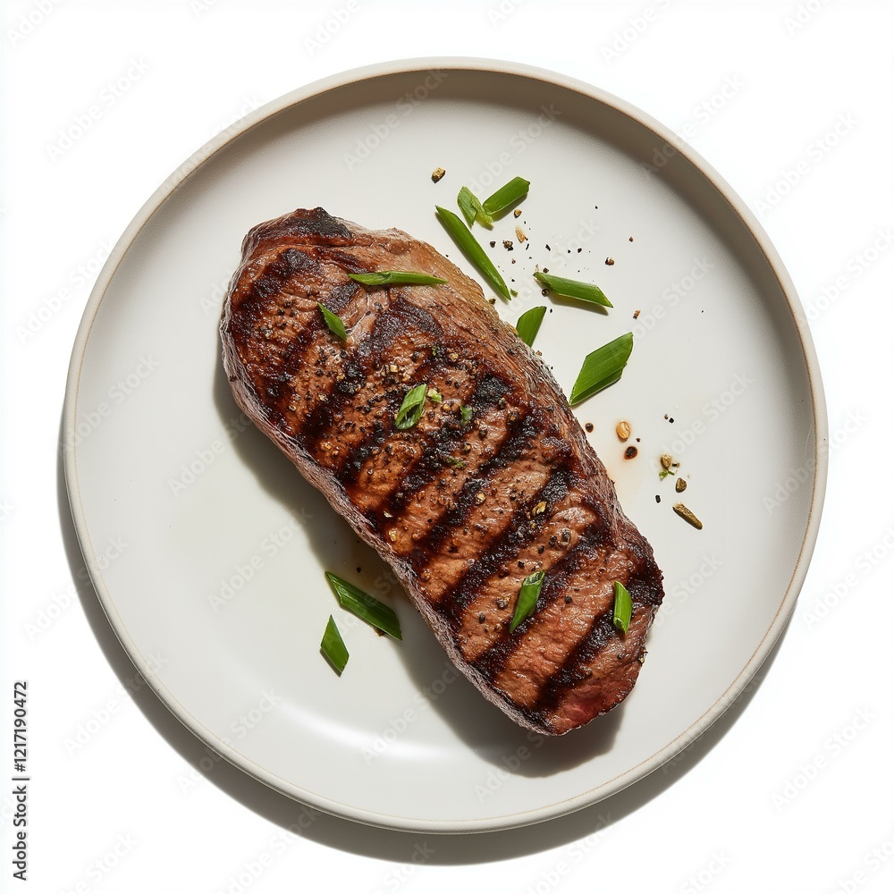 Grilled Steak with Herbs on a White Plate Grilled Steak with Herbs on a White Plate