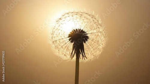 Wallpaper Mural delicate dandelion seed head backlit against soft neutral background, single seed breaking free symbolizing hope and transformation Torontodigital.ca